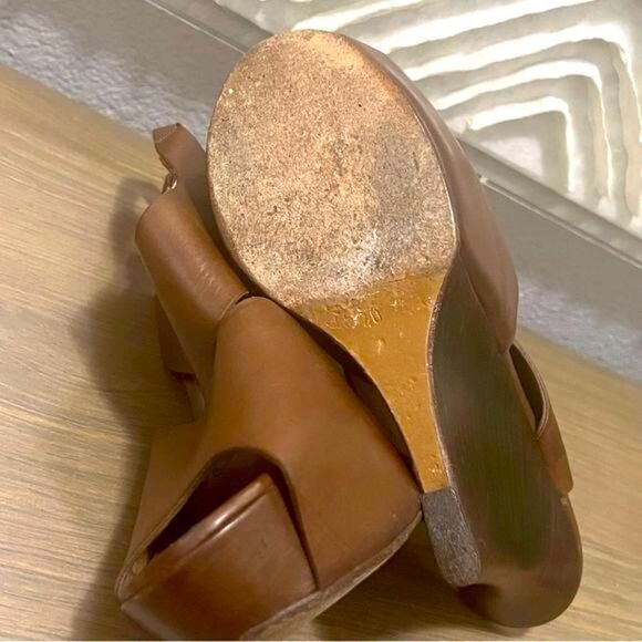 Marni Brown Leather Cutout Slingback Platform Wedge Wood 5” Heel 40 8.5 - Picture 14 of 16